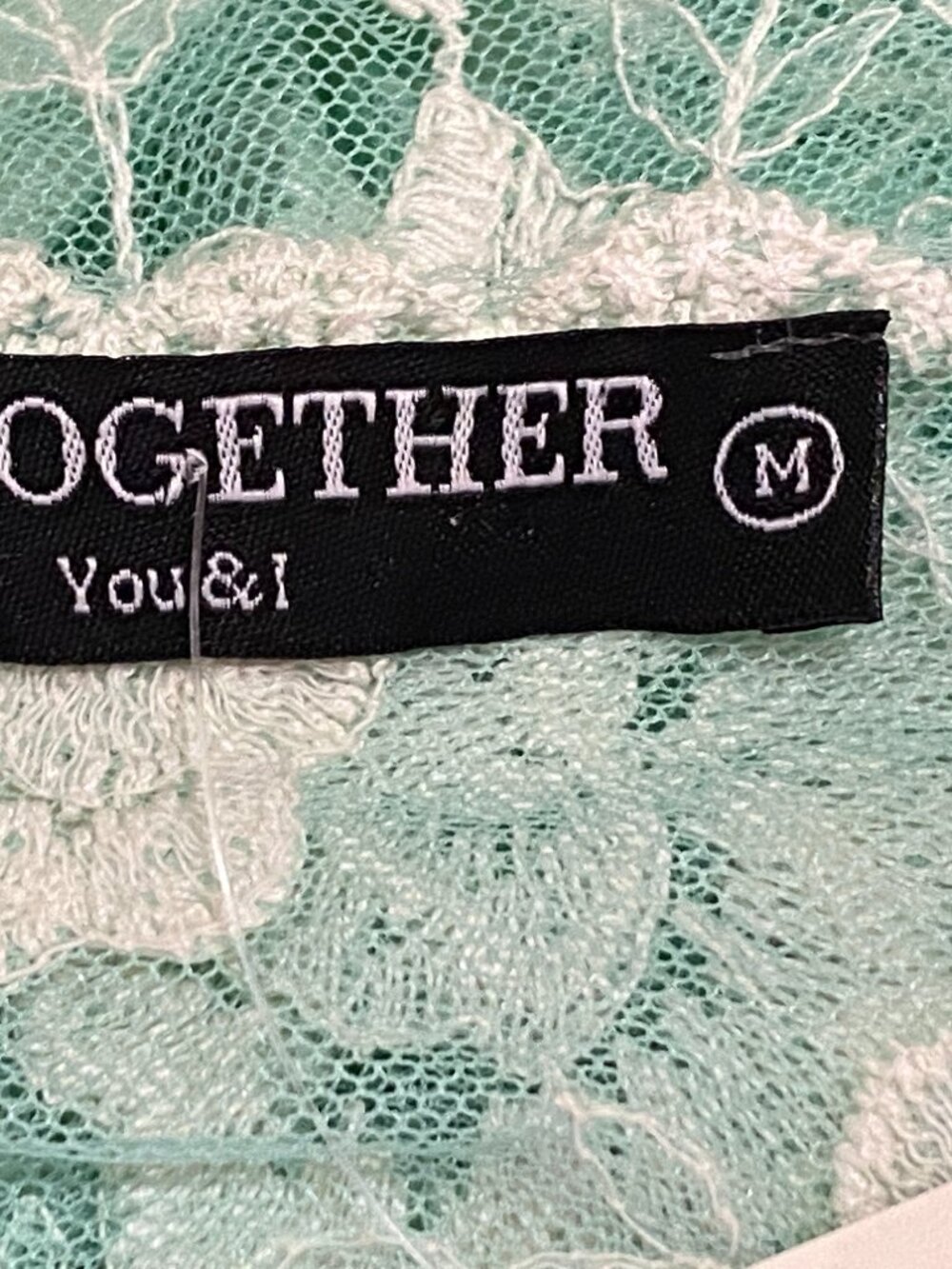 NEW BY TOGETHER Mesh Embroidered Top Blouse Tunic Long Sleeve Aqua/White - Picture 9 of 10
